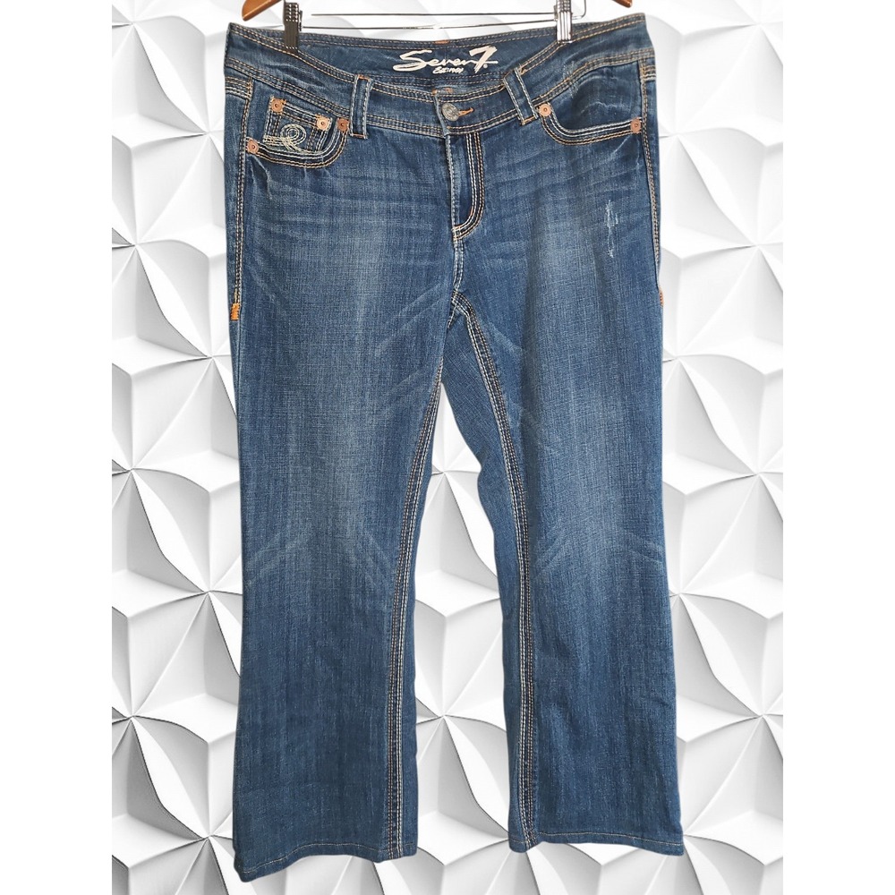 Seven7 Luxe Womens Bootcut Jeans Medium Wash Embroidered Pockets Size 16
